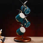 Mug Tree Stand | Powder-Coated Iron & Wooden Base | 5-Mug Capacity