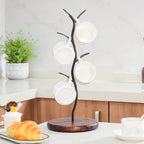 Mug Tree Stand | Powder-Coated Iron & Wooden Base | 5-Mug Capacity