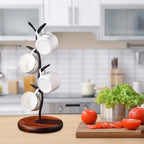 Mug Tree Stand | Powder-Coated Iron & Wooden Base | 5-Mug Capacity