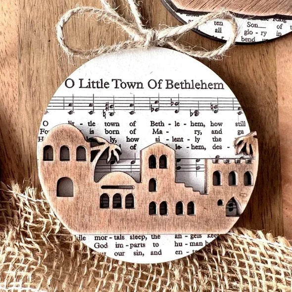 Nativity Ornament | Music-Sheet Background & Layered Cut-Out | 3.54 × 3.54 in