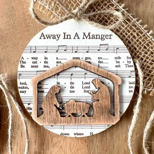 Nativity Ornament | Music-Sheet Background & Layered Cut-Out | 3.54 × 3.54 in