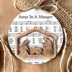 Nativity Ornament | Music-Sheet Background & Layered Cut-Out | 3.54 × 3.54 in