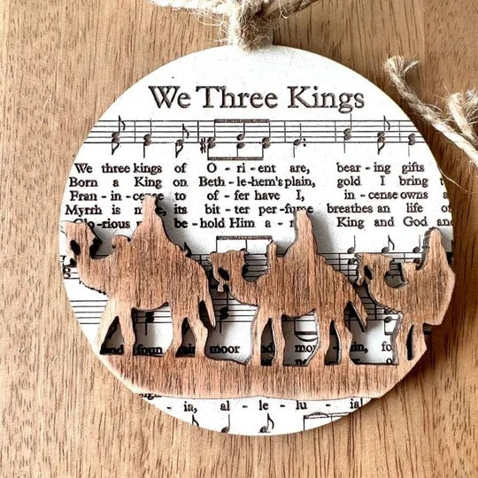 Nativity Ornament | Music-Sheet Background & Layered Cut-Out | 3.54 × 3.54 in