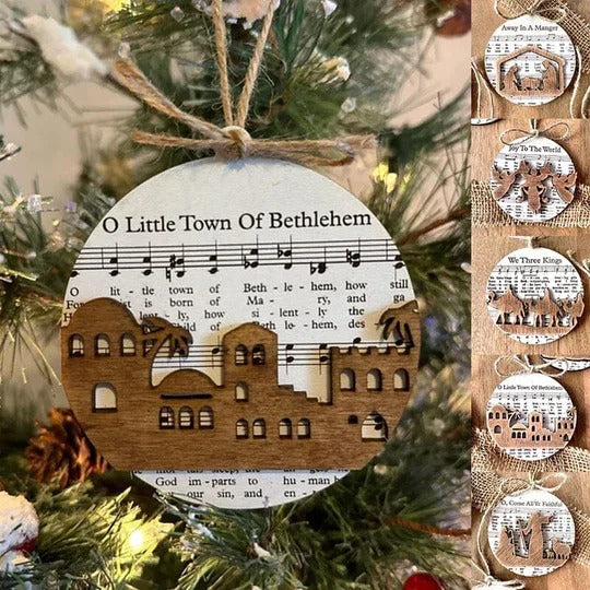 Nativity Ornament | Music-Sheet Background & Layered Cut-Out | 3.54 × 3.54 in