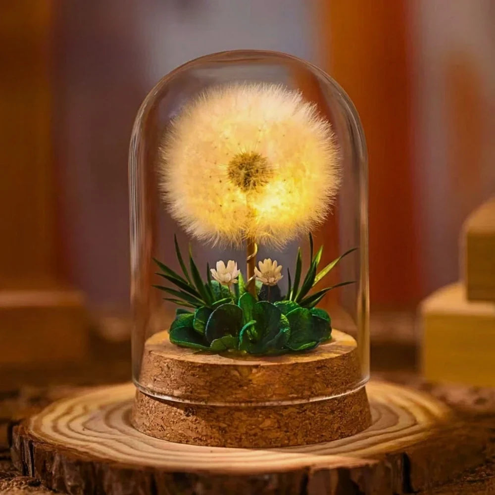 Night Lamp | Glass Dome & Preserved Dried Flowers | Warm White Light