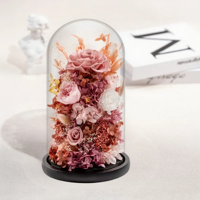 Night Lamp | Glass Dome & Preserved Dried Flowers | Warm White Light