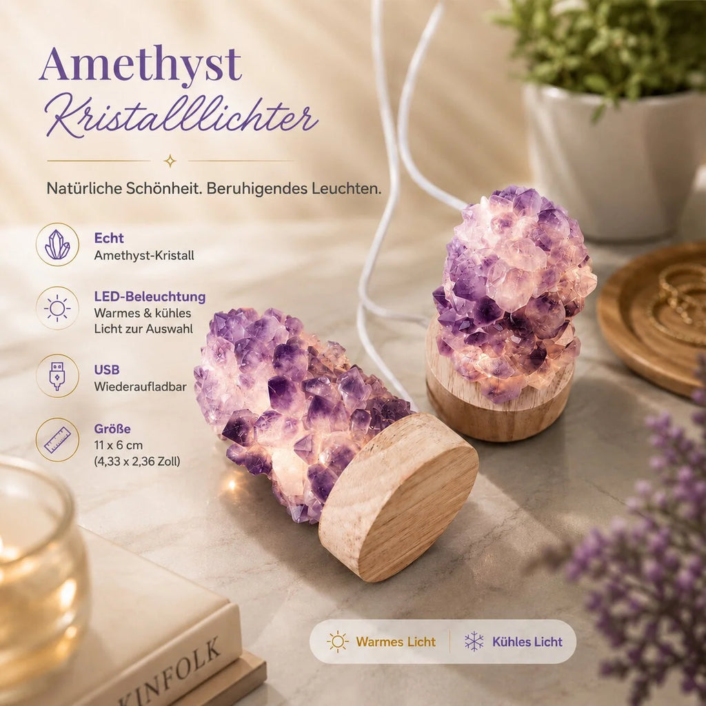 Night Light | Genuine Amethyst & Adjustable LED | USB Rechargeable