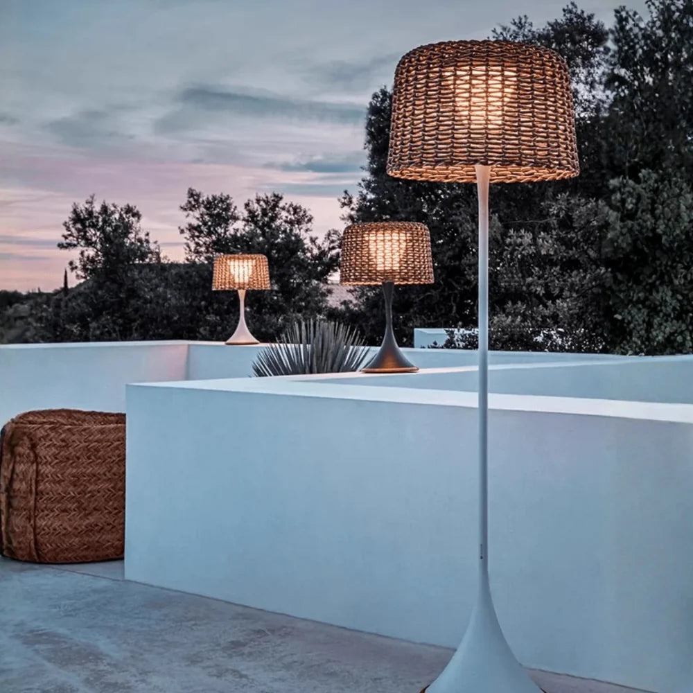 Outdoor Floor Lamp | Woven Shade & Warm LED | IP65 Waterproof