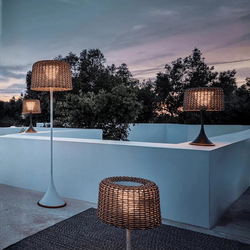 Outdoor Floor Lamp | Woven Shade & Warm LED | IP65 Waterproof