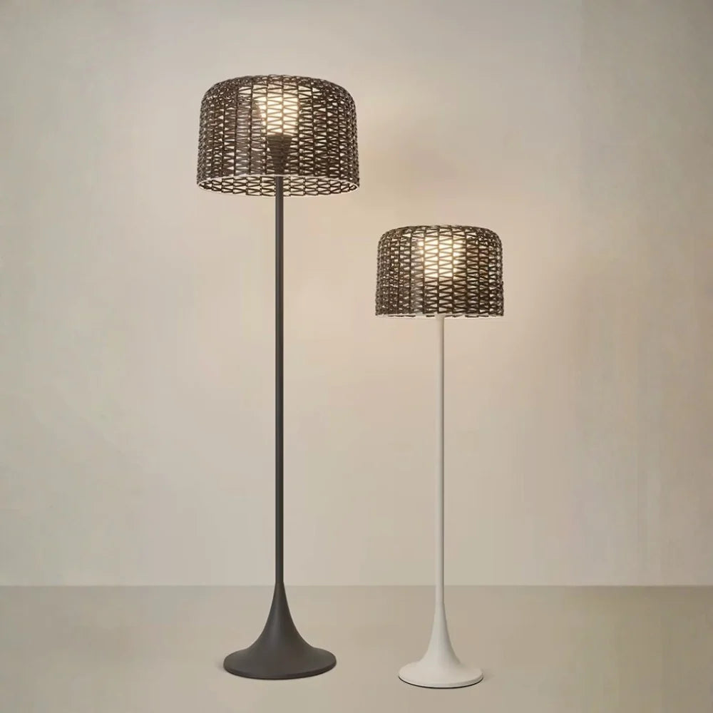Outdoor Floor Lamp | Woven Shade & Warm LED | IP65 Waterproof