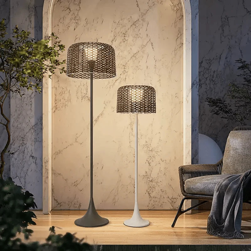 Outdoor Floor Lamp | Woven Shade & Warm LED | IP65 Waterproof