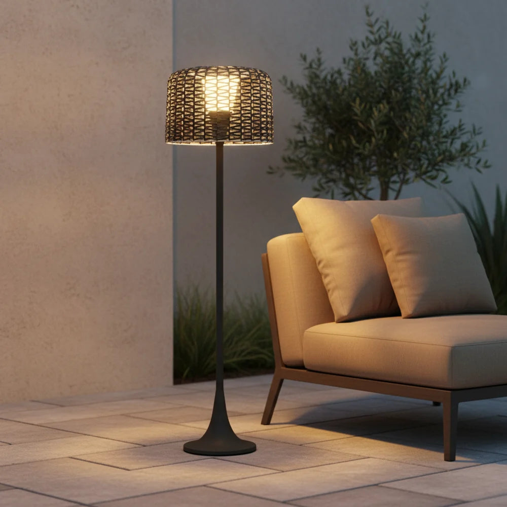 Outdoor Floor Lamp | Woven Shade & Warm LED | IP65 Waterproof