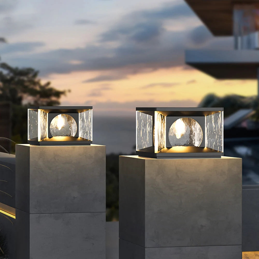 Outdoor Pillar Light | Metal & Glass IP65 | Solar Or Hardwired
