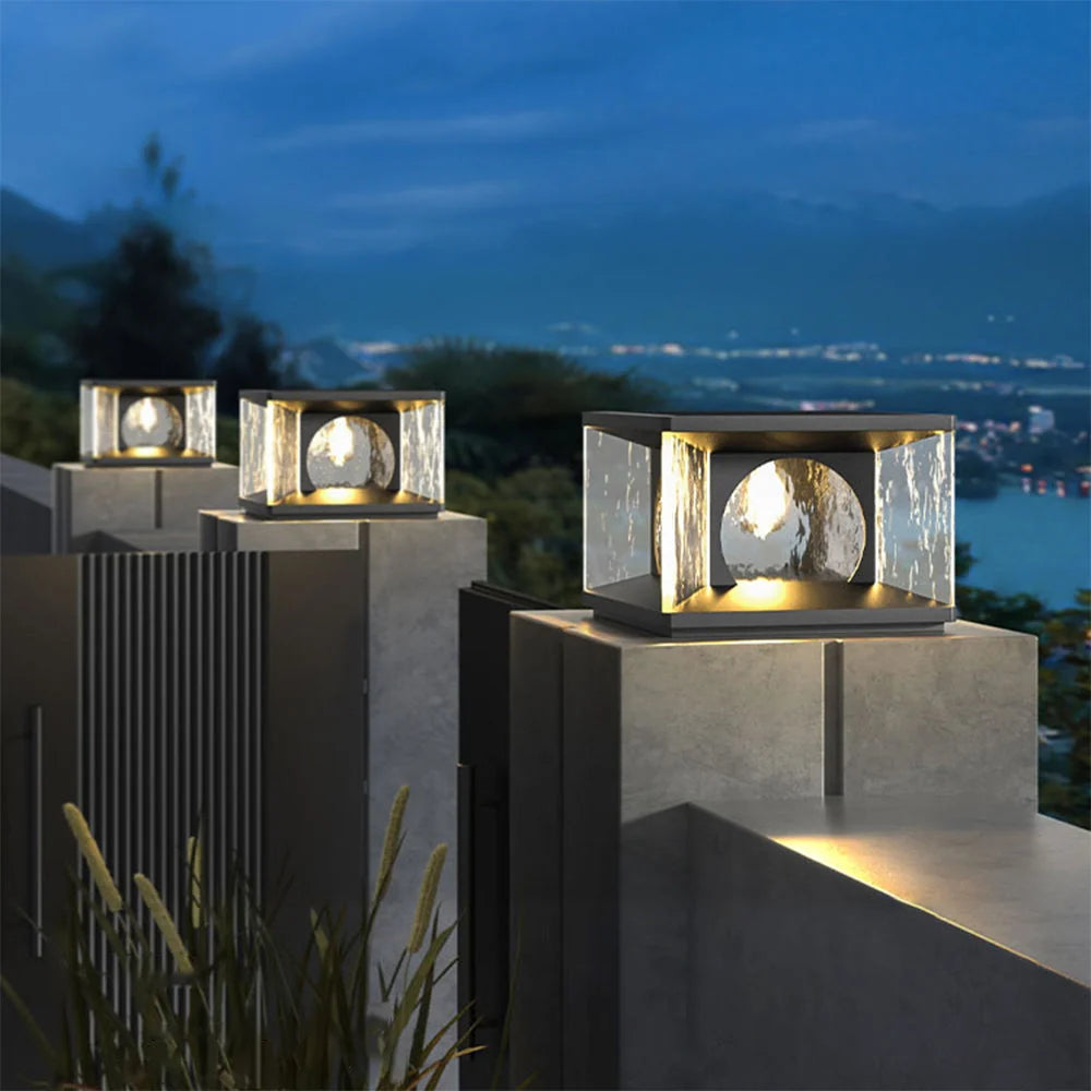 Outdoor Pillar Light | Metal & Glass IP65 | Solar Or Hardwired