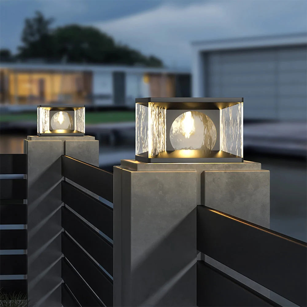 Outdoor Pillar Light | Metal & Glass IP65 | Solar Or Hardwired