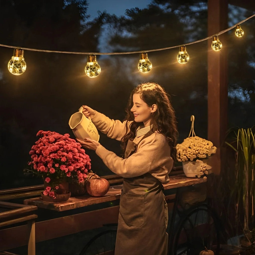 Outdoor String Lights | Solar-Powered Filament LED & Hemp Rope