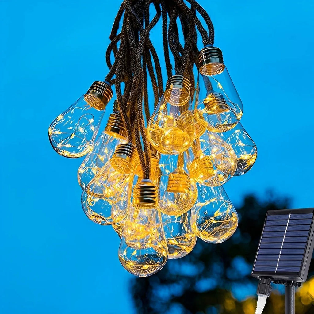 Outdoor String Lights | Solar-Powered Filament LED & Hemp Rope