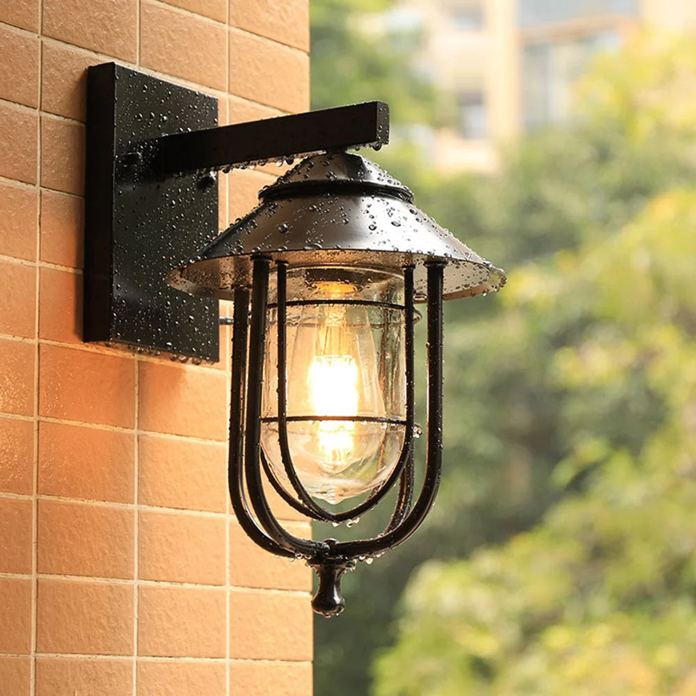 Outdoor Wall Lamp | Lantern-Shaped Metal & Glass IP65 Weatherproof