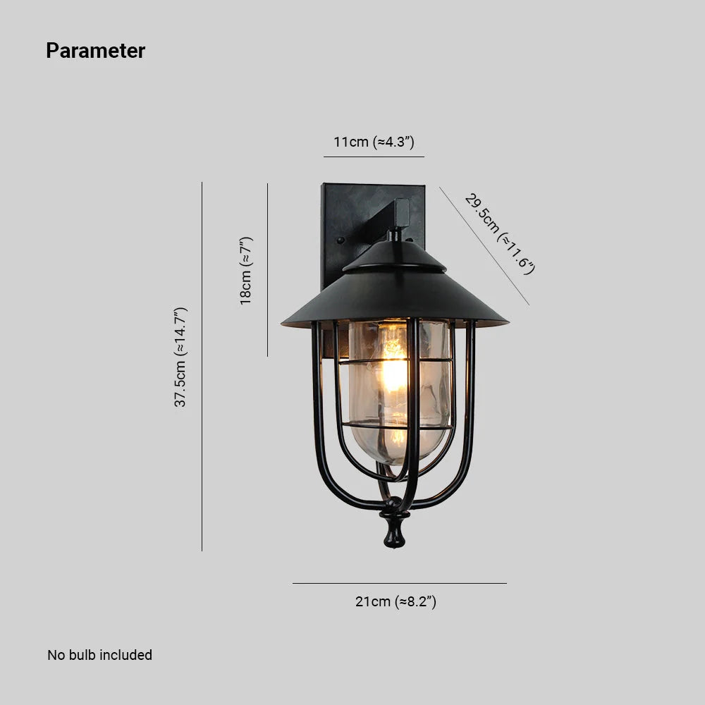Outdoor Wall Lamp | Lantern-Shaped Metal & Glass IP65 Weatherproof