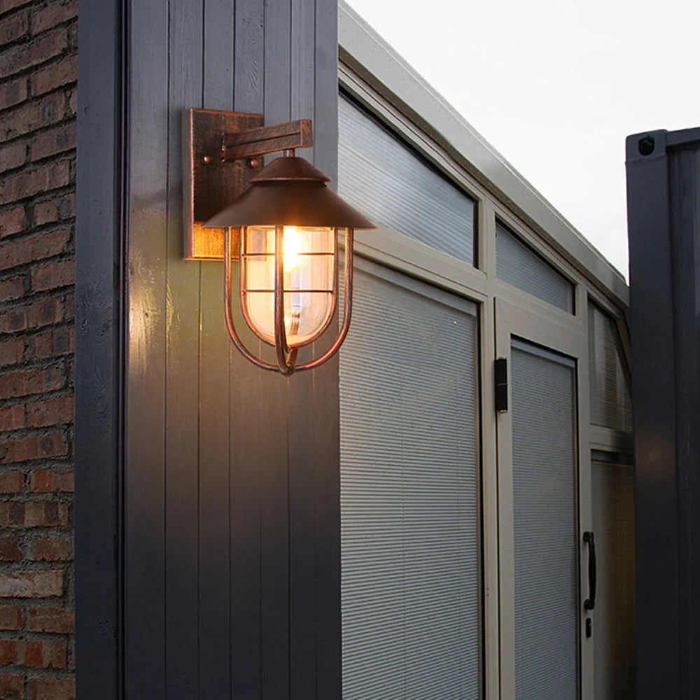 Outdoor Wall Lamp | Lantern-Shaped Metal & Glass IP65 Weatherproof