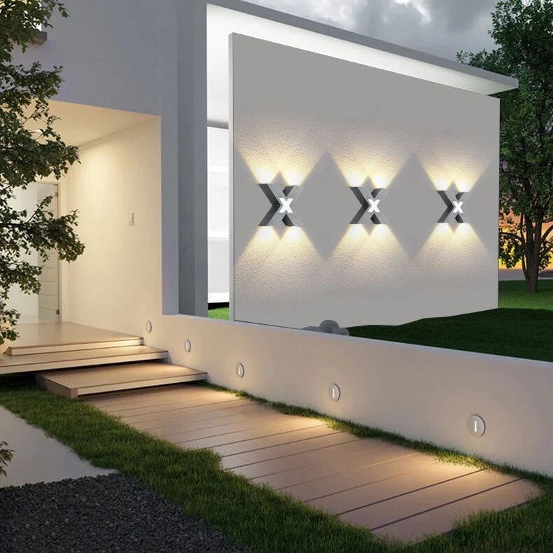Outdoor Wall Light | X-Shaped LED & Waterproof | 4 Lights
