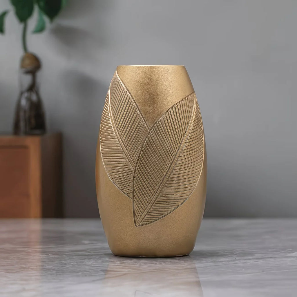 Oval Vase | Leaf Motif & Raised Ridges