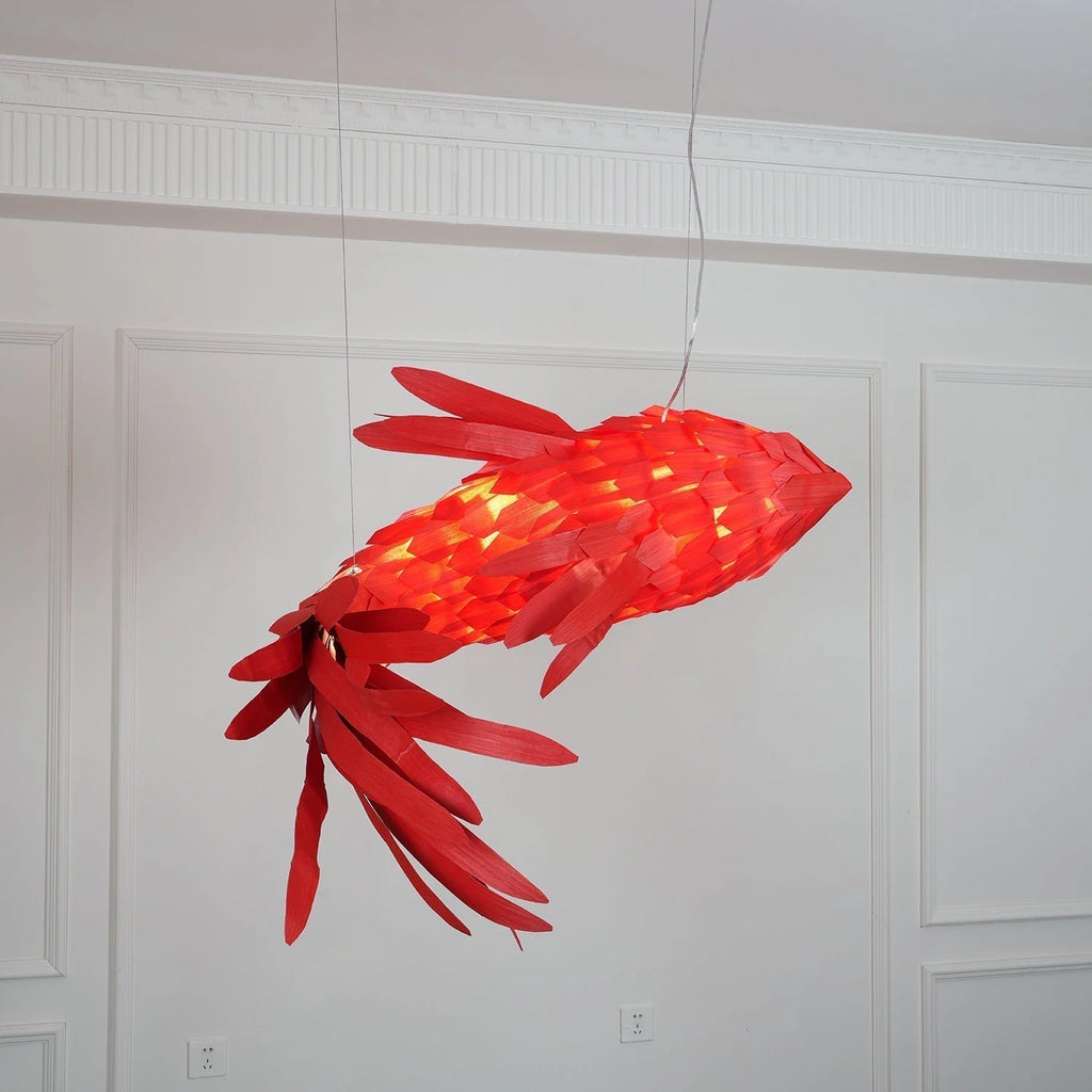 Pendant Chandelier | Wooden Shade & Metal Frame | Integrated LED