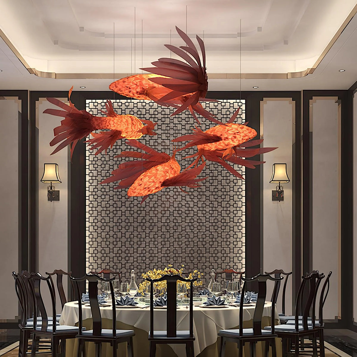 Pendant Chandelier | Wooden Shade & Metal Frame | Integrated LED