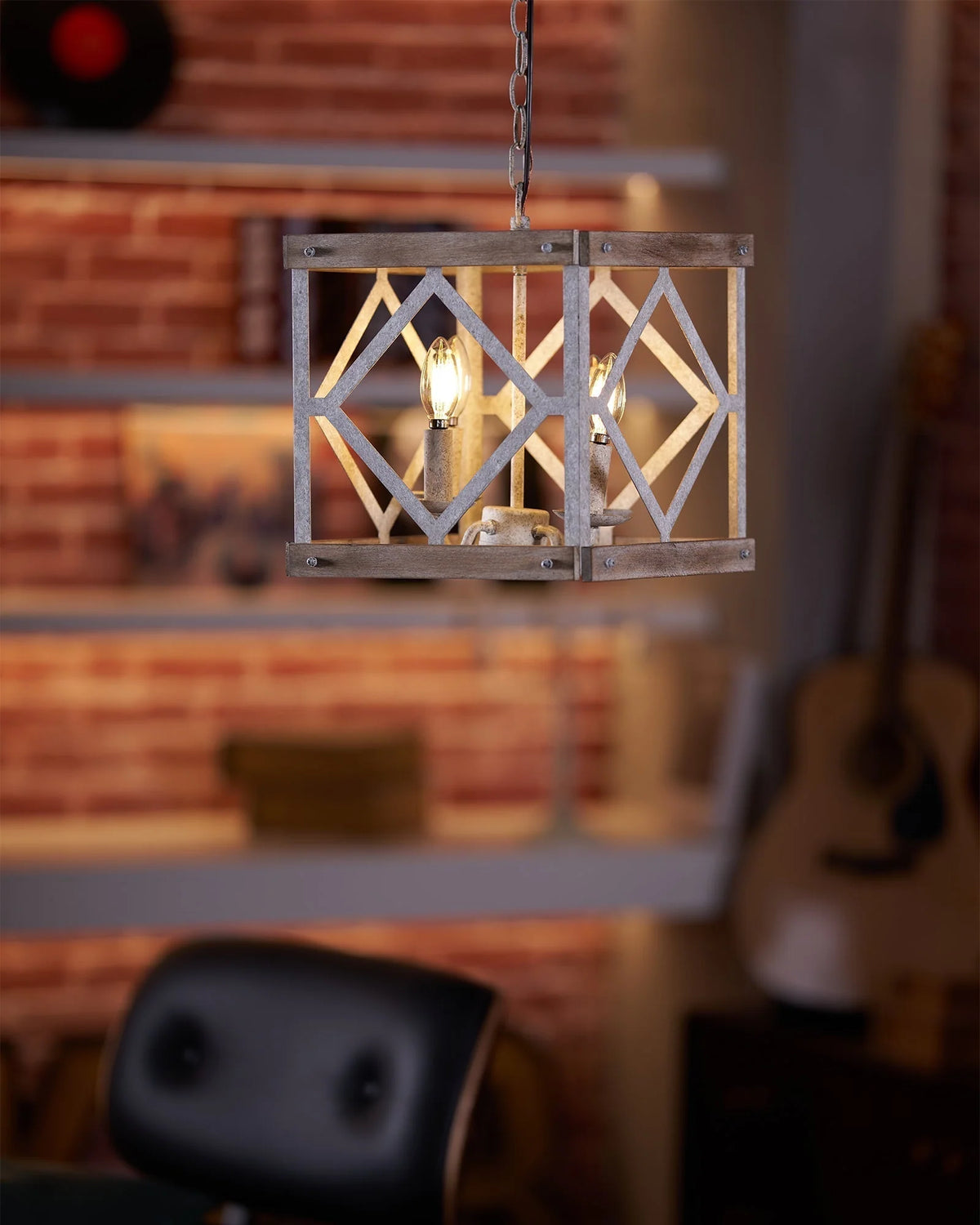 Pendant Lamp | 4-Head Rustic Wood & Metal | 100 cm Chain