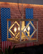 Pendant Lamp | 4-Head Rustic Wood & Metal | 100 cm Chain