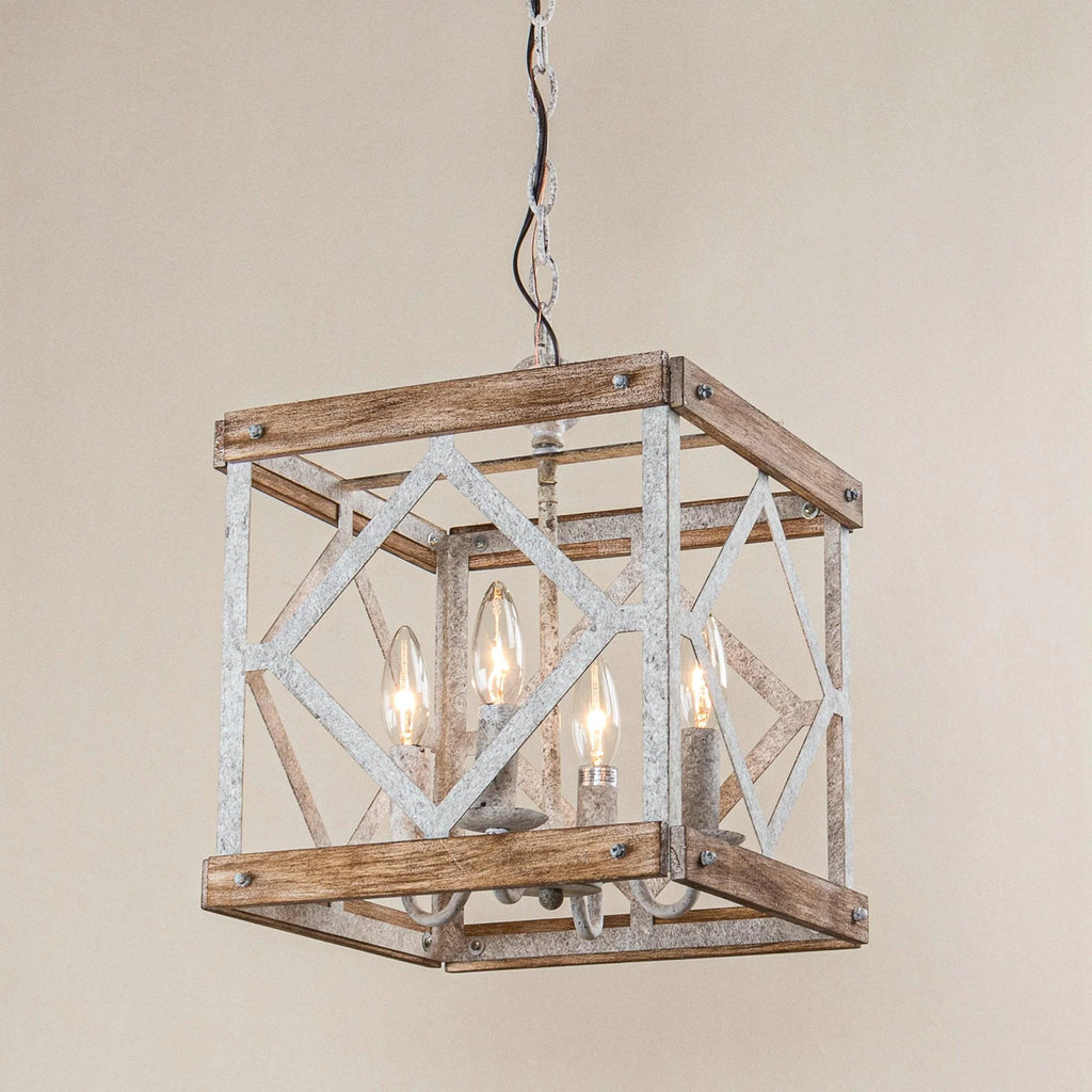 Pendant Lamp | 4-Head Rustic Wood & Metal | 100 cm Chain