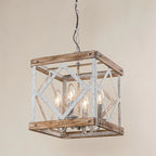 Pendant Lamp | 4-Head Rustic Wood & Metal | 100 cm Chain