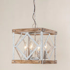Pendant Lamp | 4-Head Rustic Wood & Metal | 100 cm Chain