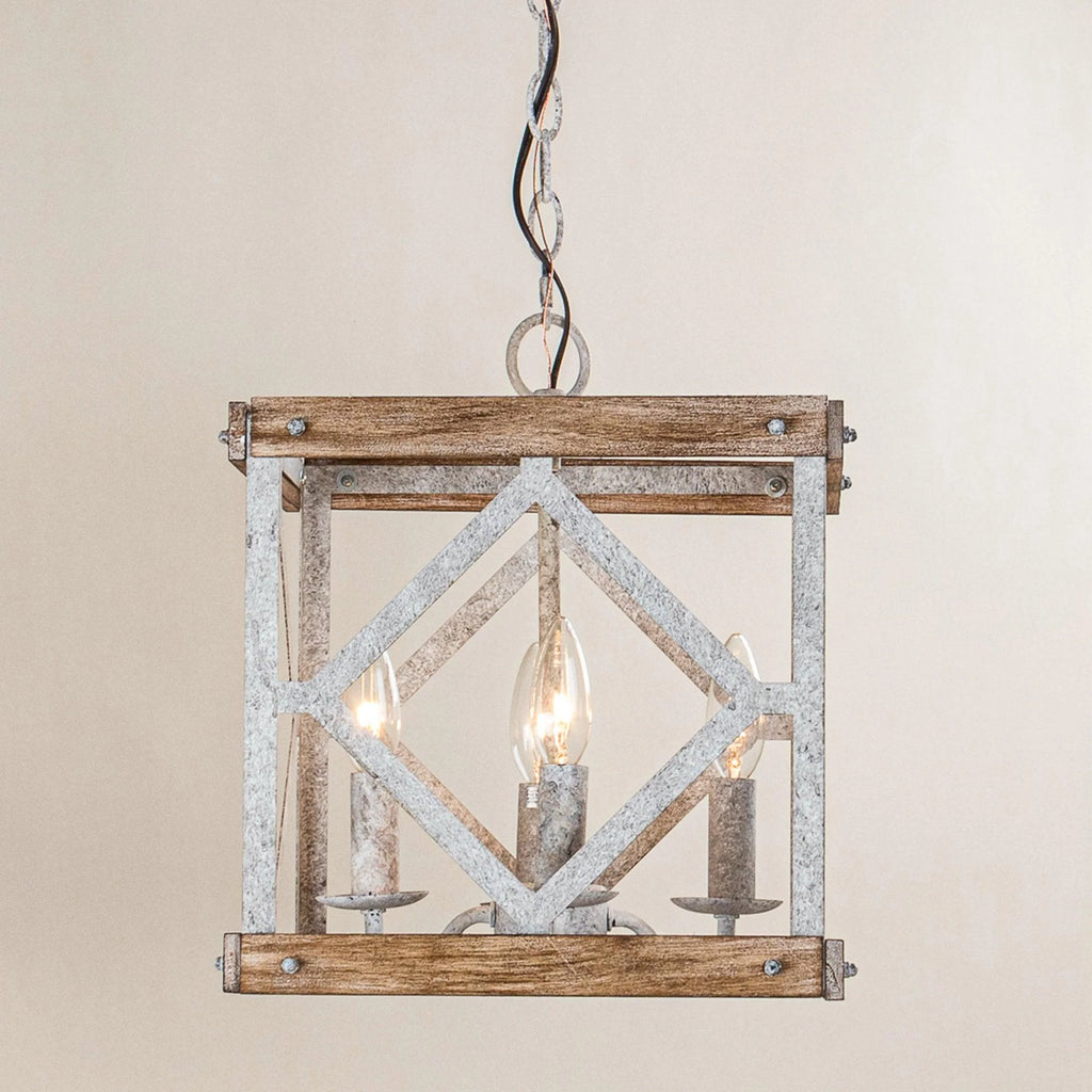 Pendant Lamp | 4-Head Rustic Wood & Metal | 100 cm Chain