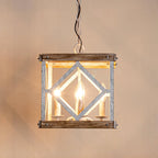 Pendant Lamp | 4-Head Rustic Wood & Metal | 100 cm Chain