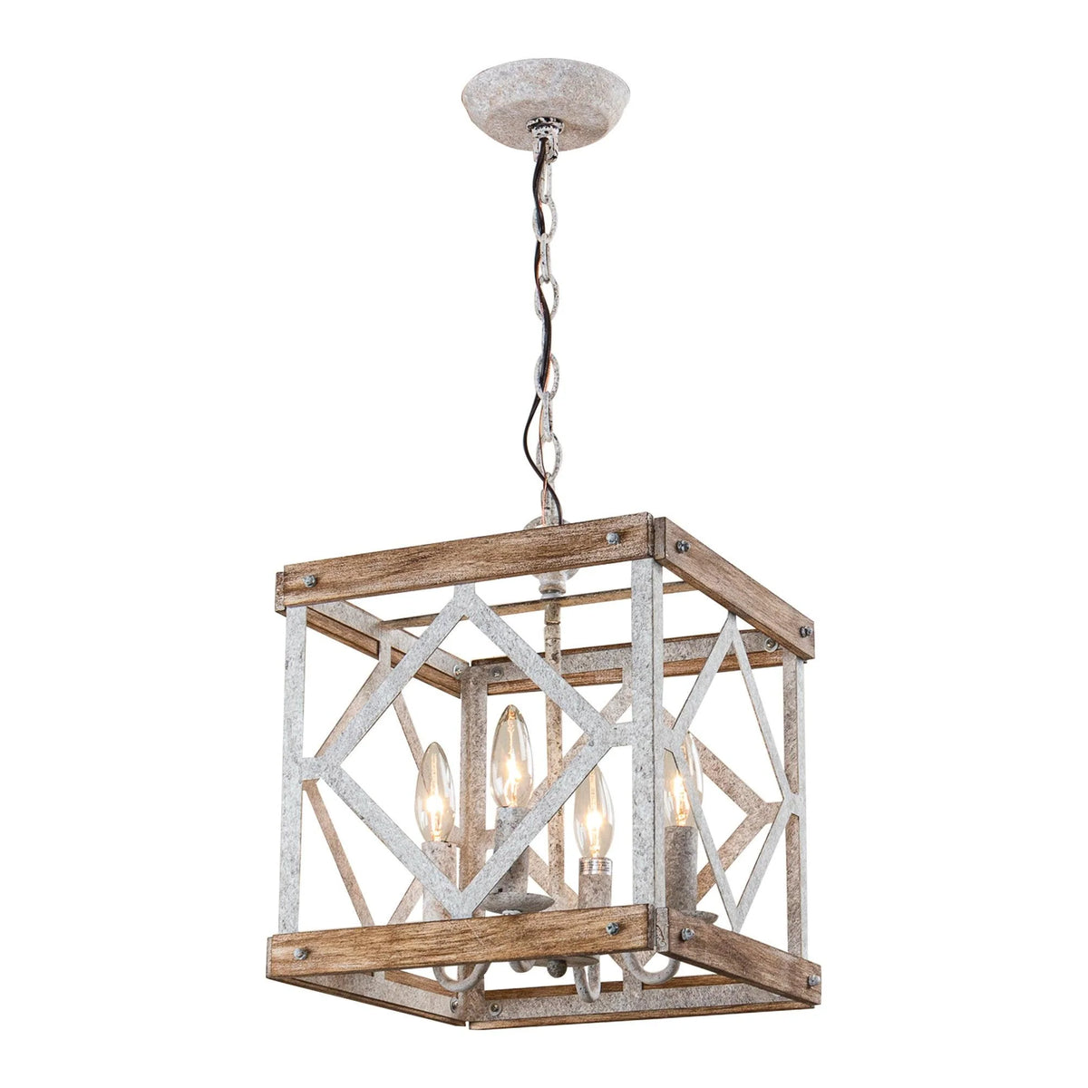 Pendant Lamp | 4-Head Rustic Wood & Metal | 100 cm Chain