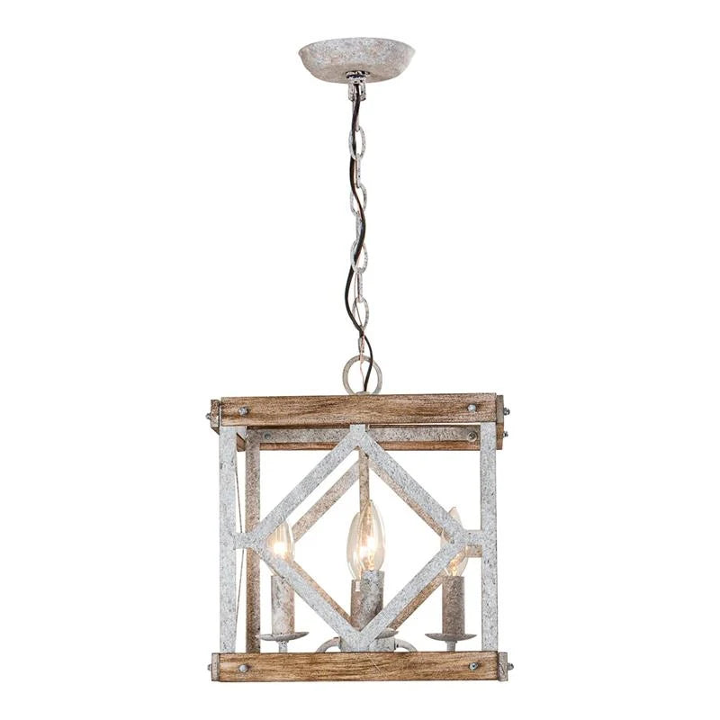 Pendant Lamp | 4-Head Rustic Wood & Metal | 100 cm Chain