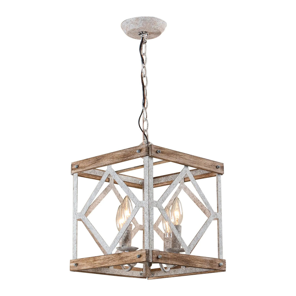 Pendant Lamp | 4-Head Rustic Wood & Metal | 100 cm Chain