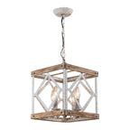 Pendant Lamp | 4-Head Rustic Wood & Metal | 100 cm Chain