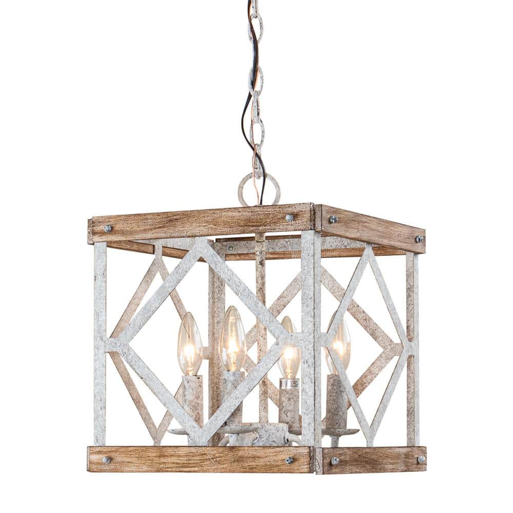 Pendant Lamp | 4-Head Rustic Wood & Metal | 100 cm Chain