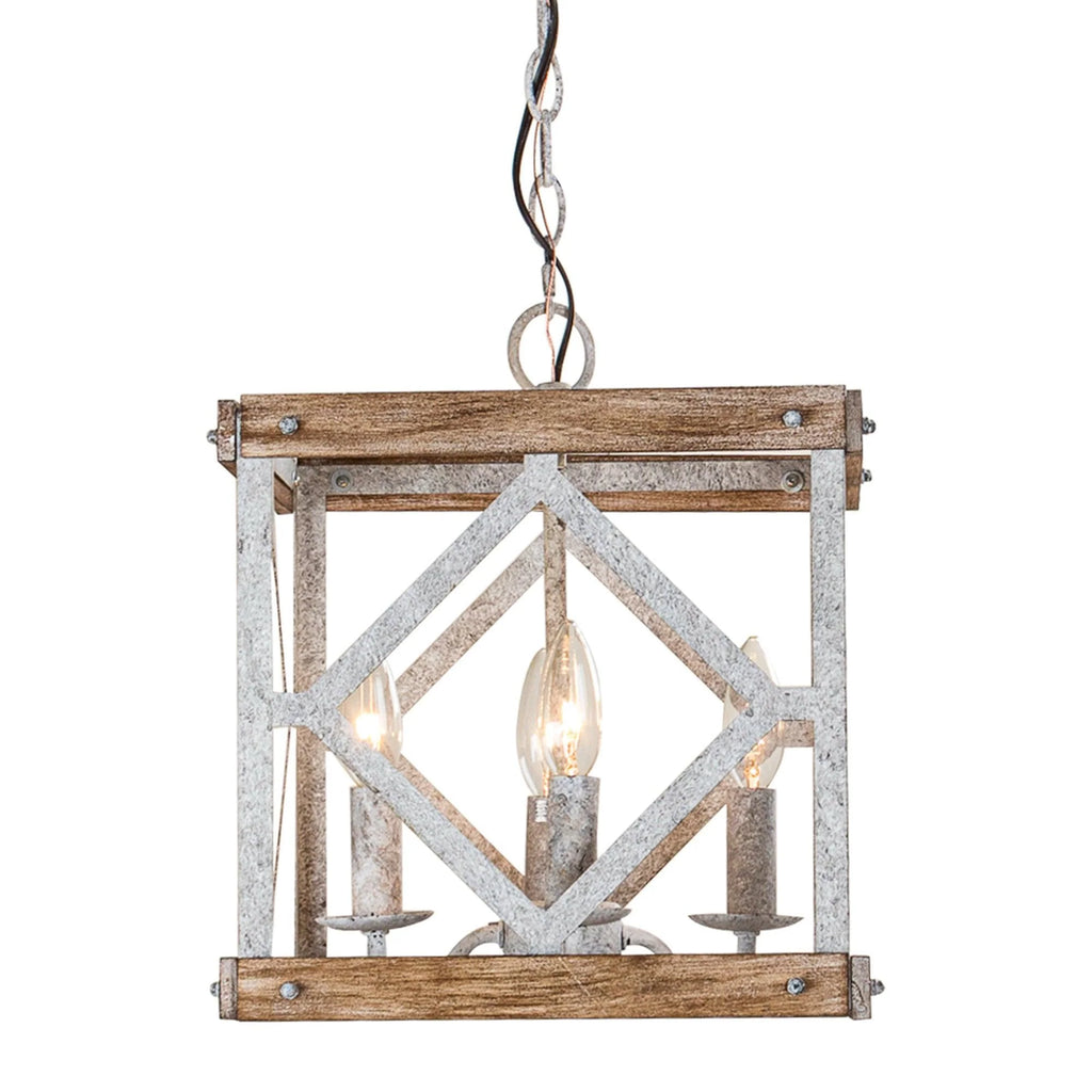 Pendant Lamp | 4-Head Rustic Wood & Metal | 100 cm Chain