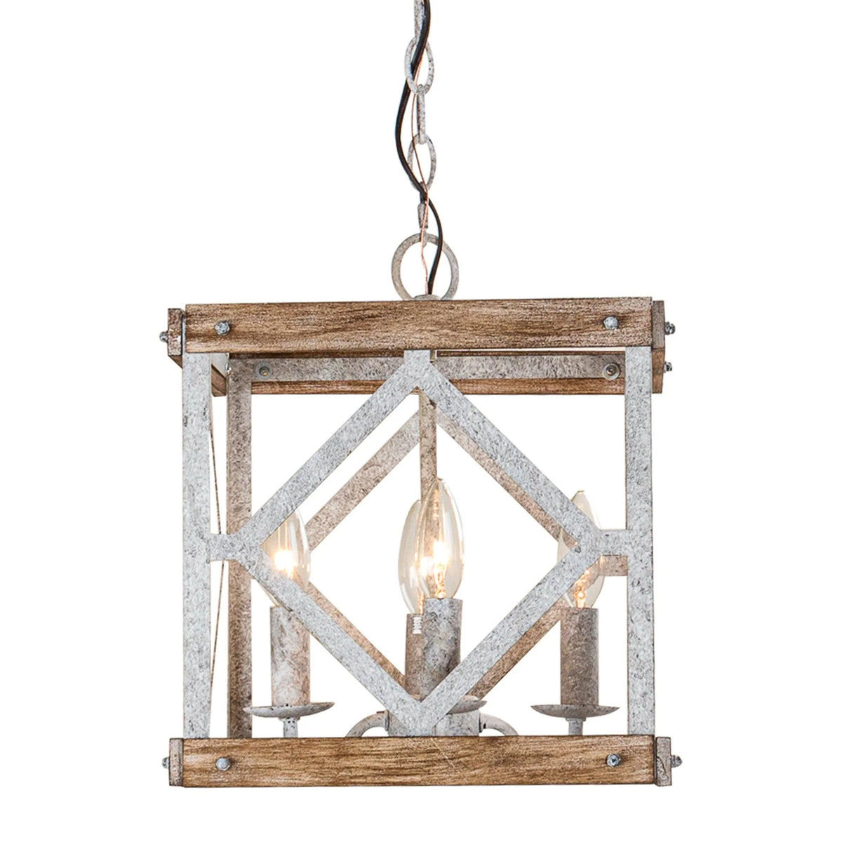 Pendant Lamp | 4-Head Rustic Wood & Metal | 100 cm Chain