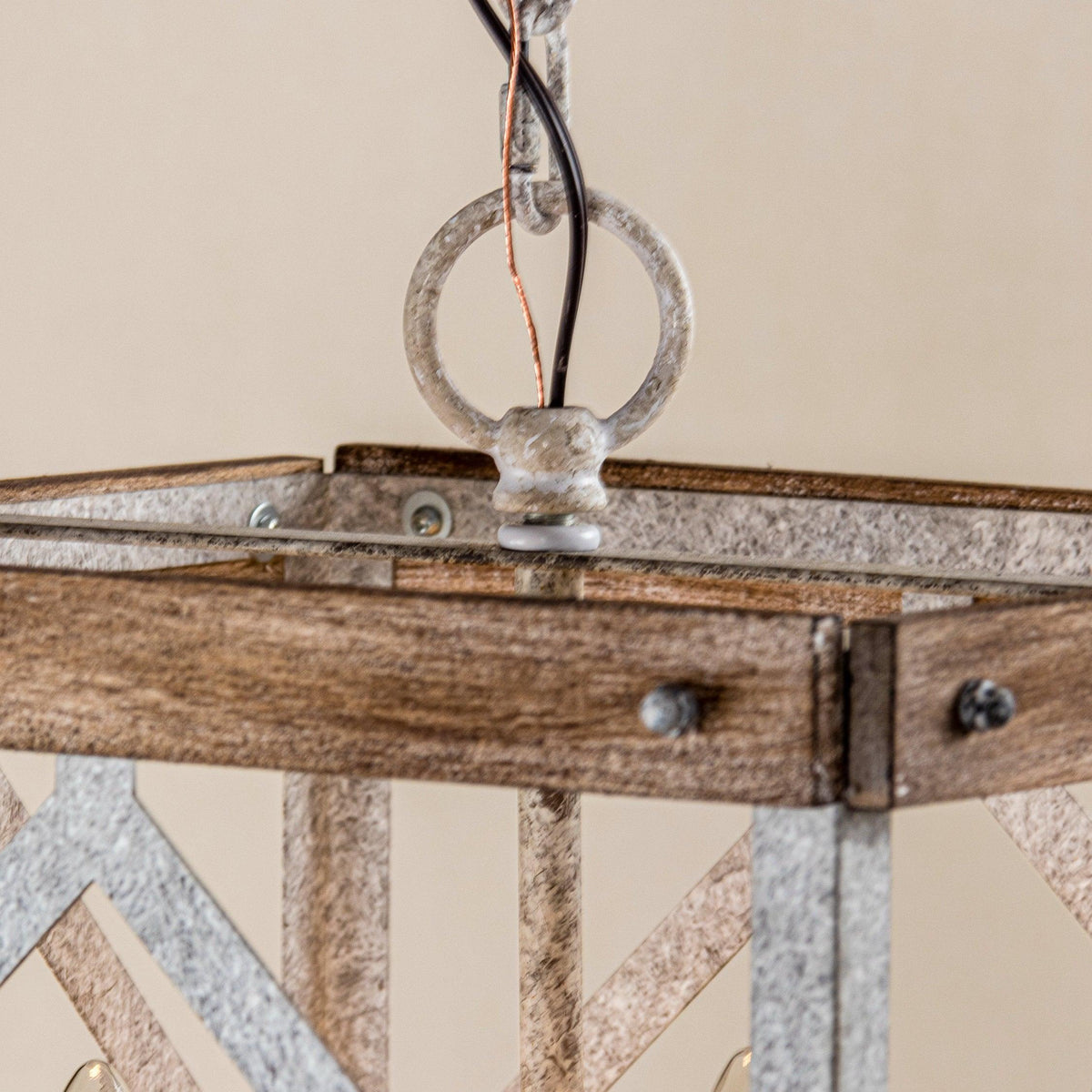 Pendant Lamp | 4-Head Rustic Wood & Metal | 100 cm Chain