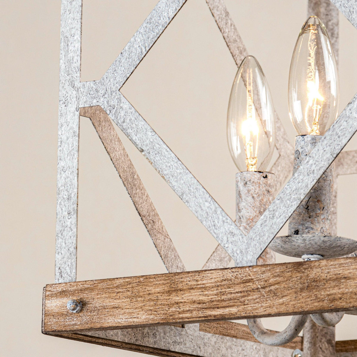 Pendant Lamp | 4-Head Rustic Wood & Metal | 100 cm Chain