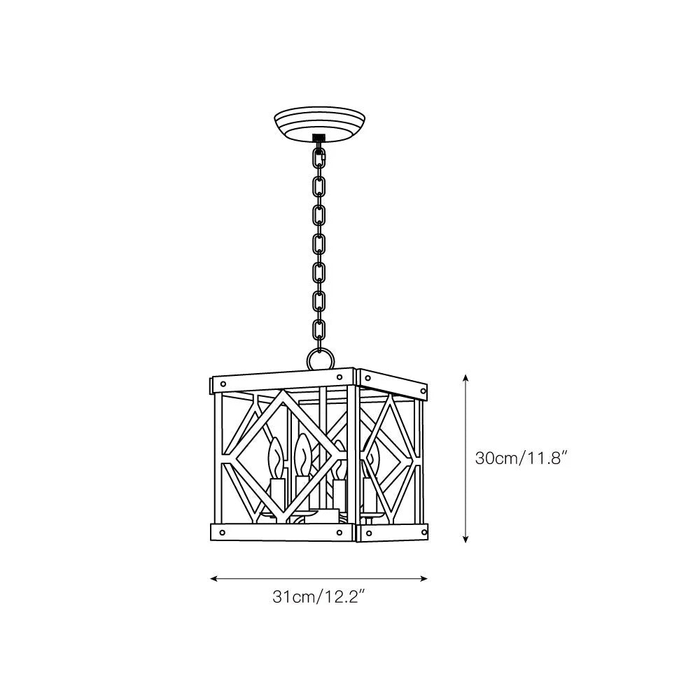 Pendant Lamp | 4-Head Rustic Wood & Metal | 100 cm Chain
