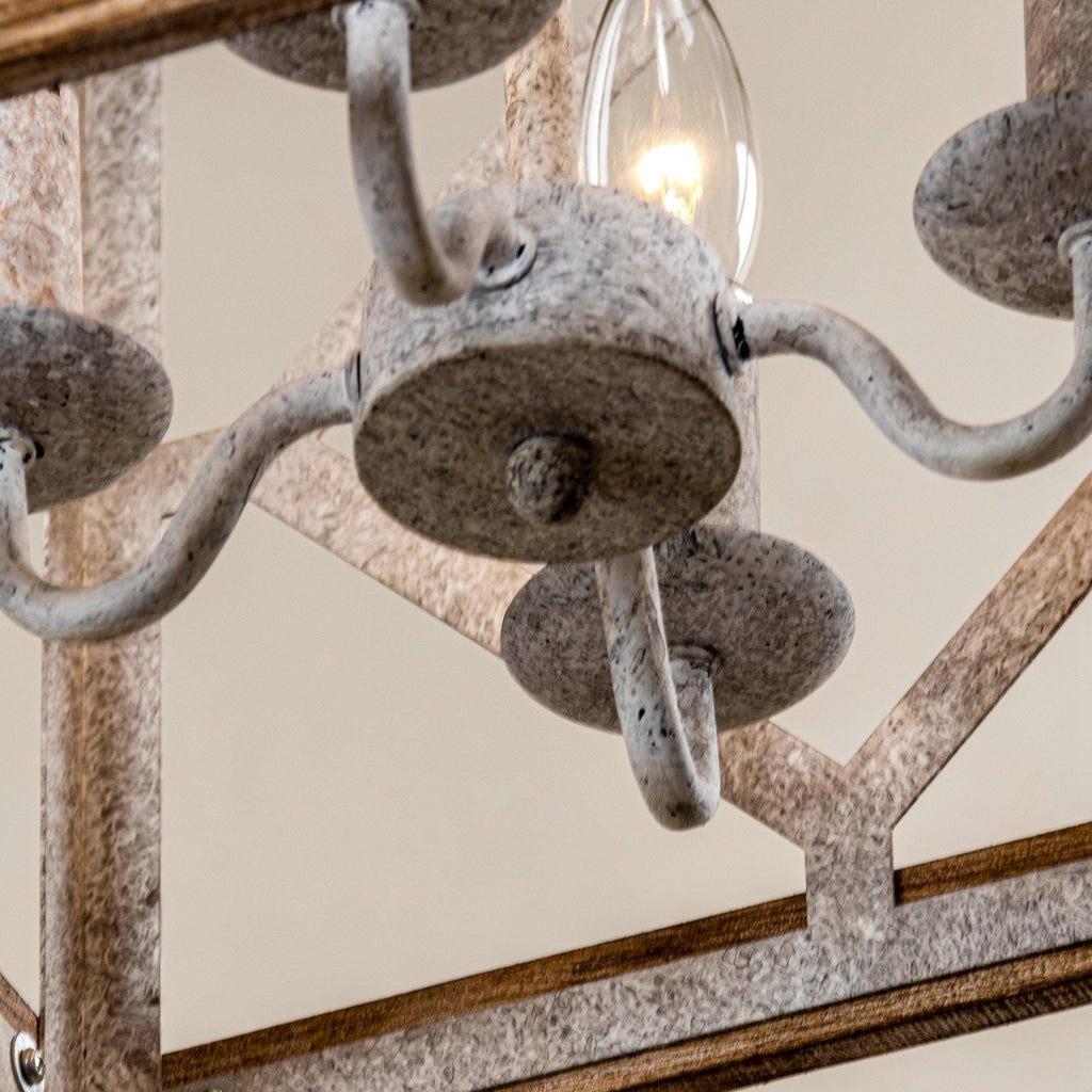 Pendant Lamp | 4-Head Rustic Wood & Metal | 100 cm Chain