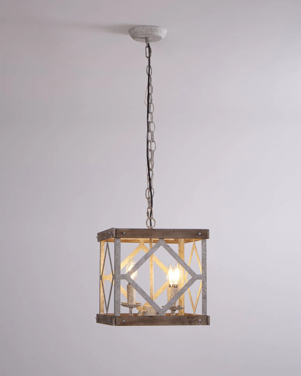 Pendant Lamp | 4-Head Rustic Wood & Metal | 100 cm Chain