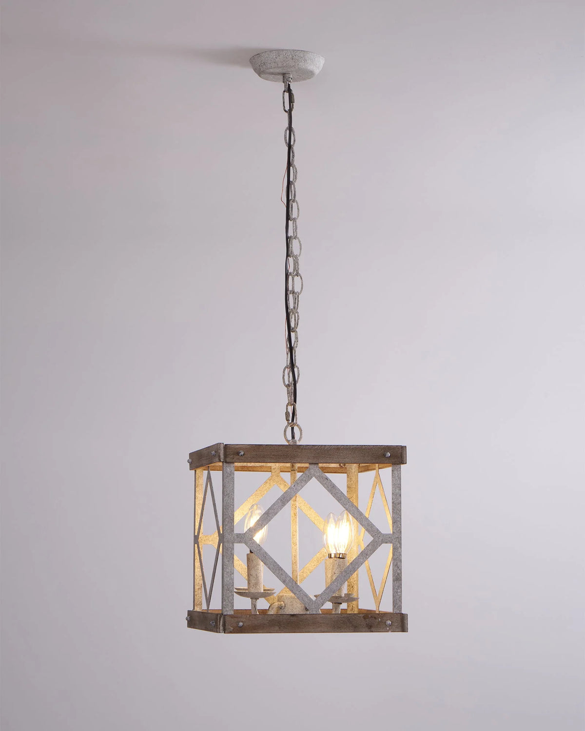 Pendant Lamp | 4-Head Rustic Wood & Metal | 100 cm Chain