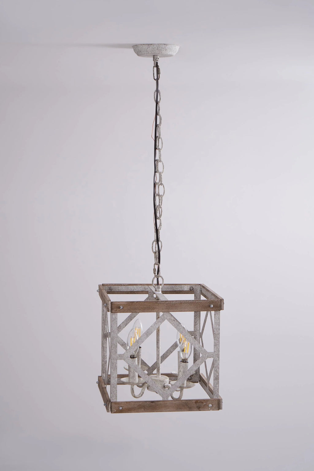 Pendant Lamp | 4-Head Rustic Wood & Metal | 100 cm Chain