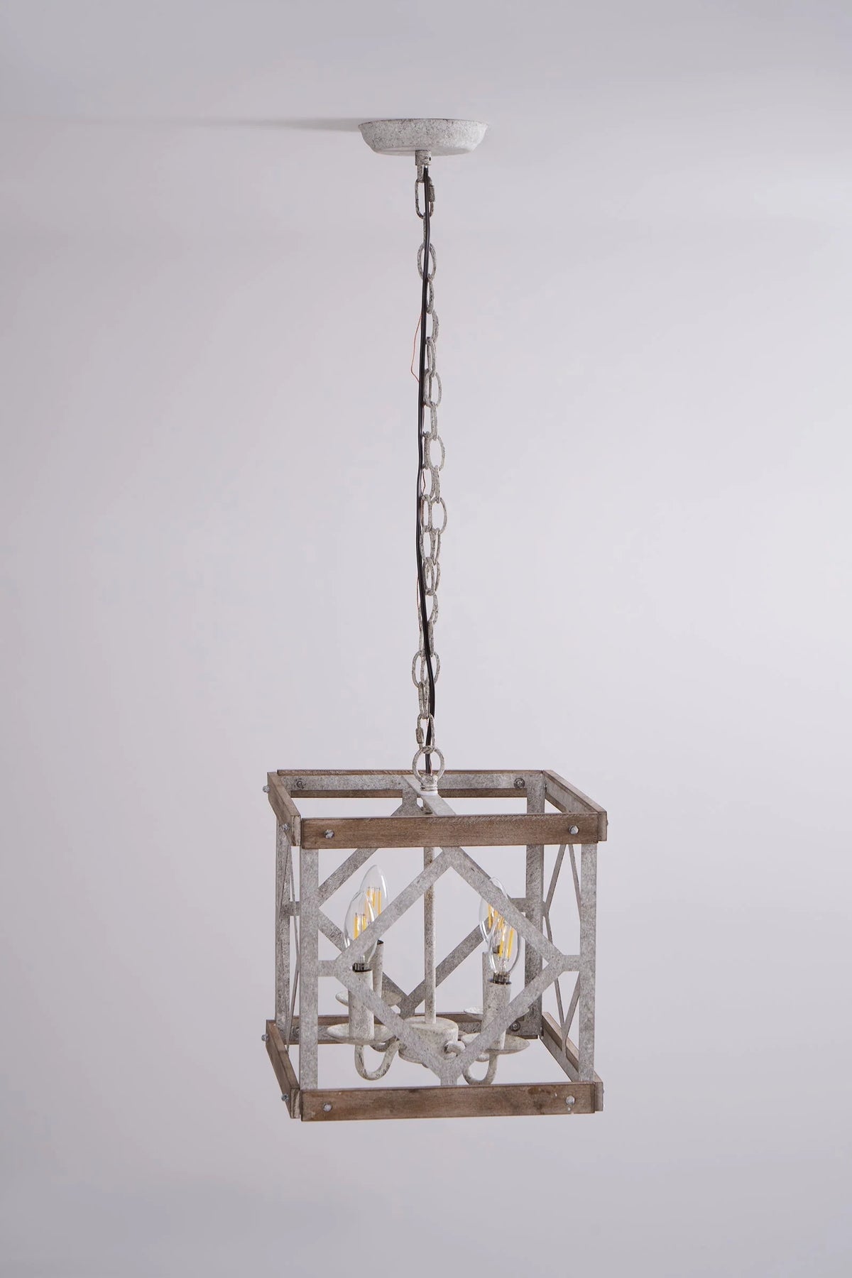 Pendant Lamp | 4-Head Rustic Wood & Metal | 100 cm Chain